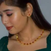 Red CZ-Swarovski Pearl Necklace and Earrings Set