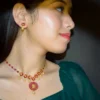 White & Red AD with Swarovski Pearls Necklace Set
