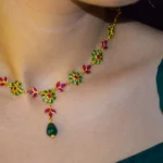 Green & Red AD With Quartz Drop Necklace Set