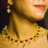 Red Opaque Swarovski with Rice Pearls Necklace and Earrings Set