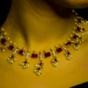 Red Opaque Swarovski with Rice Pearls Necklace and Earrings Set