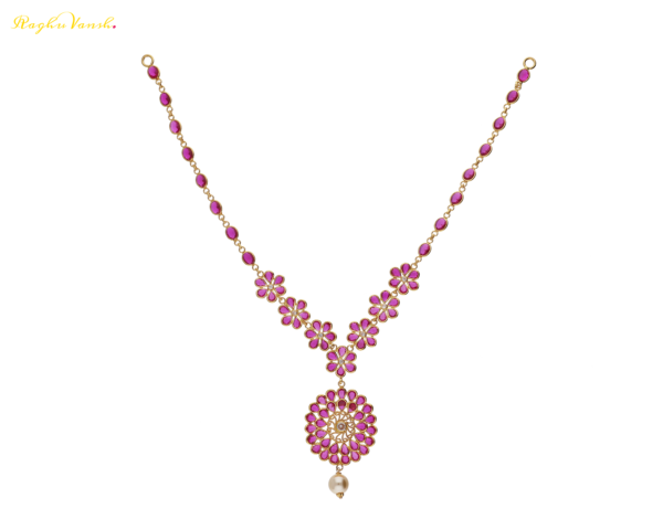 22kt BIS White & Red AD with Swarovski Pearls Necklace Set